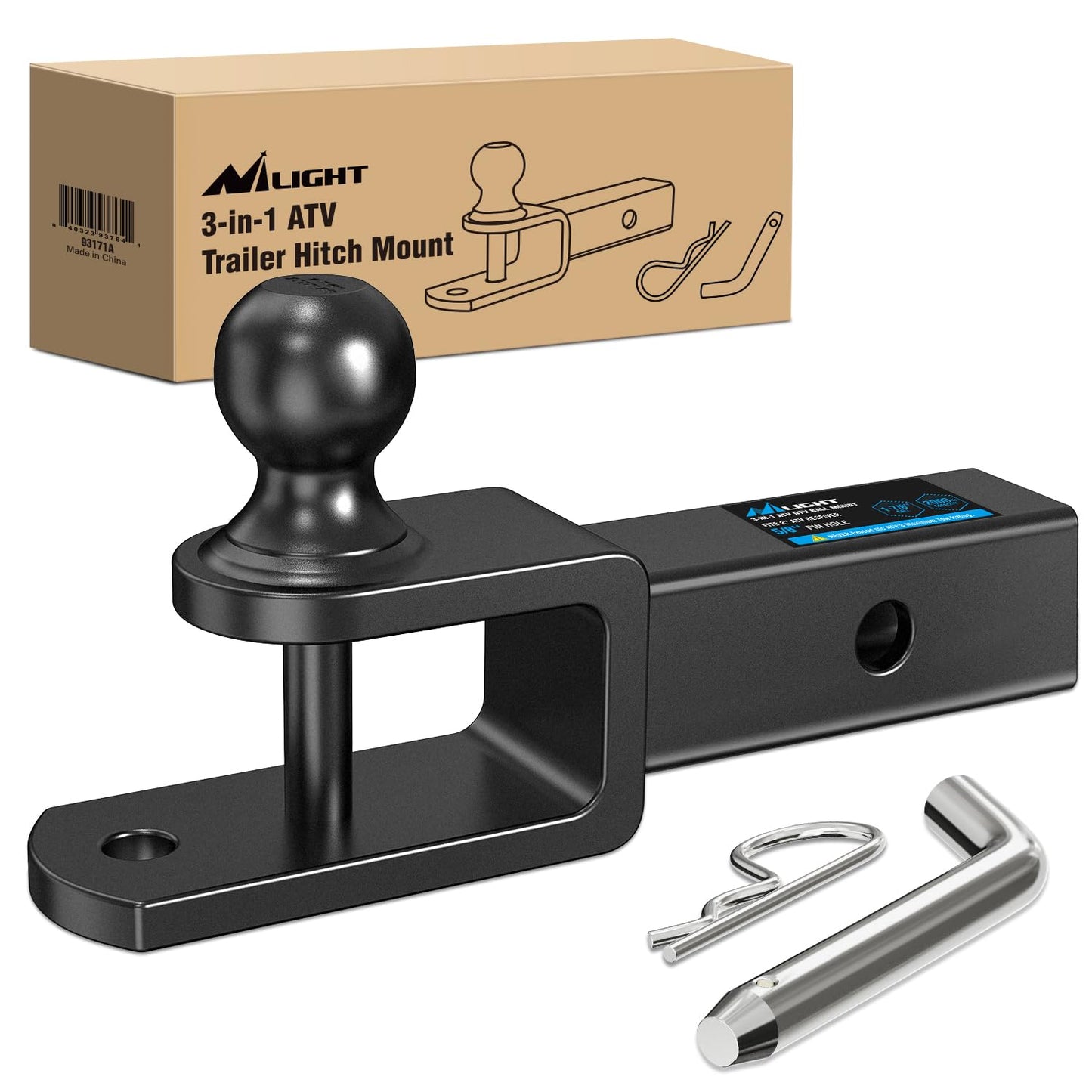 Nilight 3 in 1 ATV UTV Multi Hitch Mount with 1-7/8 inch Ball Hitch Rated 2000 LBS Fits 2 Inch Receiver Winch Strap Loop Rated 5