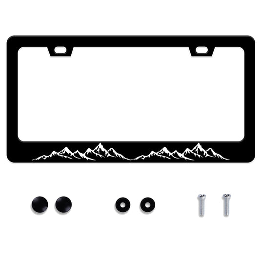 Mountains License Plate Frame Black White Mountain Stainless Steel License Plate Frame Auto Parts Decoration with Screws License
