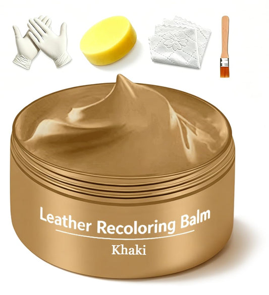 Khaki Leather Recoloring Balm, Leather & Vinyl Color Restorer Conditioner - Repairs Faded & Scratched Leather Color, Suitable fo