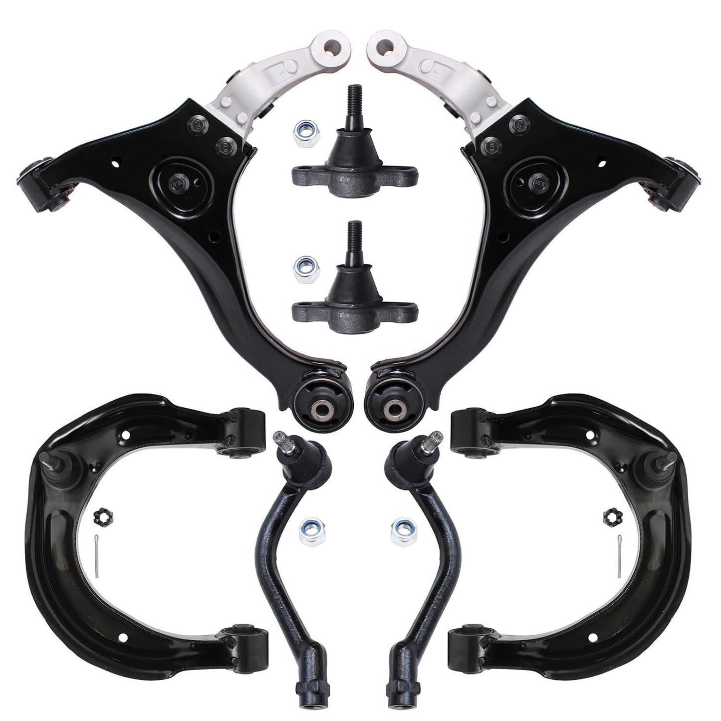 Detroit Axle - 8PC Front Upper and Lower Control Arms w/Ball Joints and Outer Tie Rods Replacement for 2006 2007 2008 Hyundai So