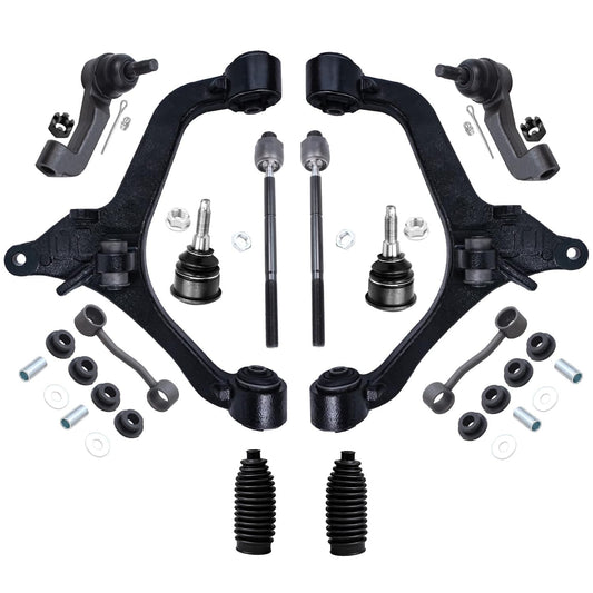 Detroit Axle - Front Lower Control Arms w/Ball Joints + Inner Outer Tie Rods & Boots + Sway Bar Links Replacement for 2002-04 Je