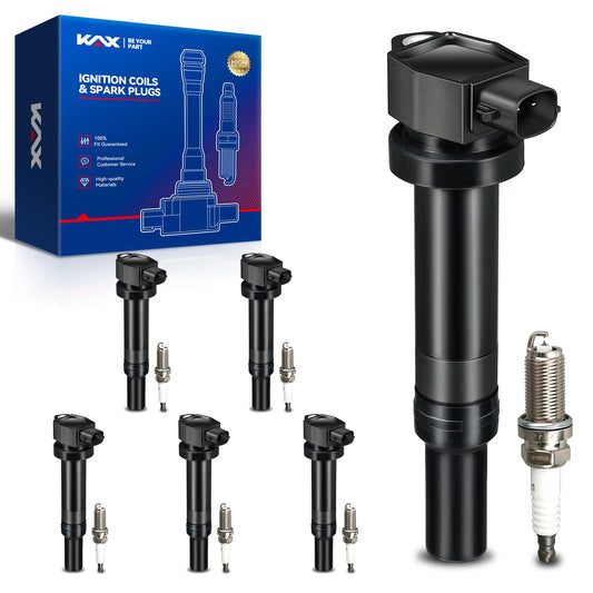 KAX 6-Pack Ignition Coils and Double Iridium Spark Plug Set Fit for Hyundai 2007-2009 Santa Fe 2.7L, Kia 2007-2010 Rondo 2.7L, 2