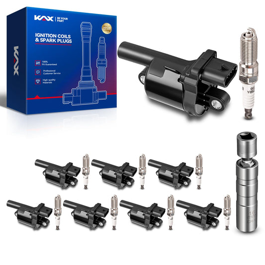 KAX Set of 8 Ignition Coil Pack & Iridium Spark Plugs w/Magnetic Socket for Chevy Silverado 1500 14-23, Tahoe 15-23, Suburban 16
