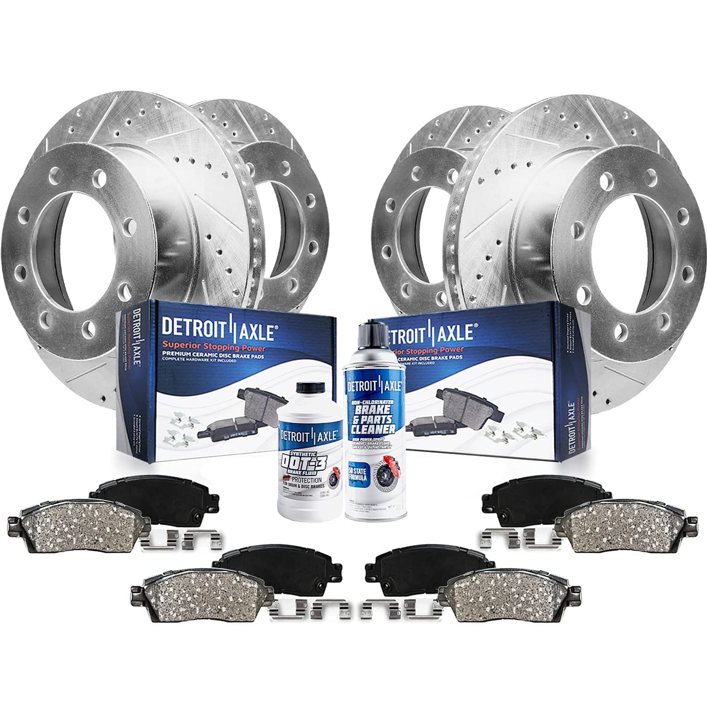 Detroit Axle - Brake Kit for Chevrolet GMC Silverado Sierra 2500 3500 HD Drilled & Slotted Brake Rotors and Ceramic Brakes Pads