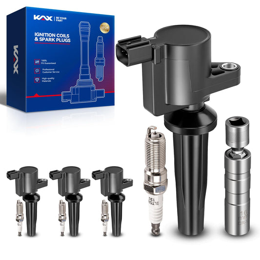 KAX Set of 4 Coil Pack & Iridium Spark Plugs w/Tool for Ford Fusion 2010-2020, Escape, C-Max, Transit Connect, Milan, Mariner, M