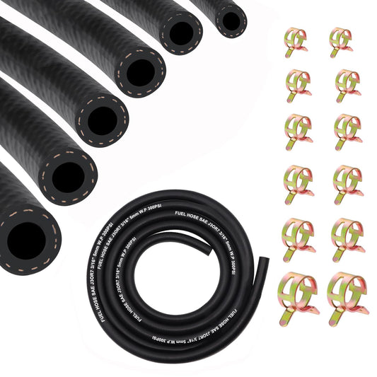 6.6Ft Fuel Line Hose Kit 6PCS with 60Pcs Clamps, 3/8,5/16,1/4,1/2,3/16,0.14 ID High Performance 300PSI NBR Rubber for Automotive