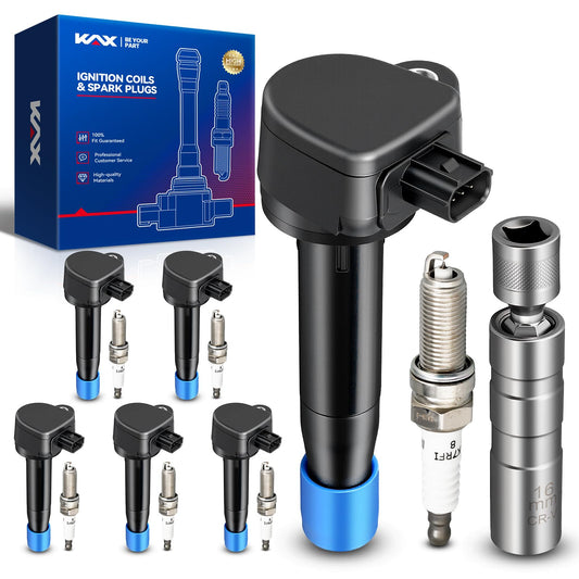 KAX Set of 6 Ignition Coil Pack & Iridium Spark Plugs w/Magnetic Socket for Honda Odyssey 2008-2017, Accord 2008-2012, Crosstour