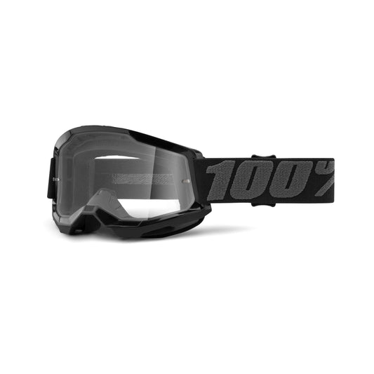 100% Strata 2 Sand Motocross & Mountain Bike Goggles - MX and MTB Racing Protective Eyewear (Black - Smoke Lens)