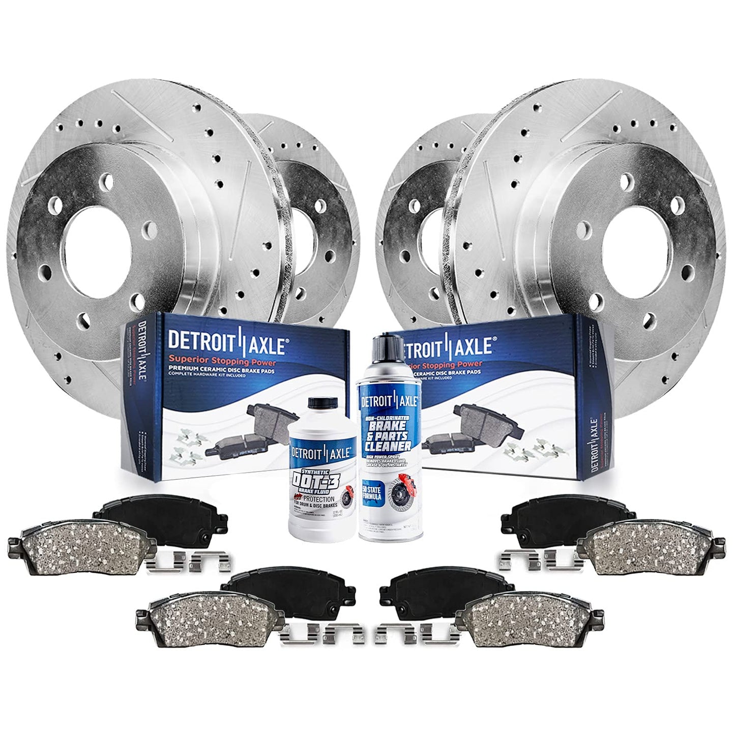 Detroit Axle - Brake Kit for Silverado Sierra Avalanche Suburban 1500 Yukon Tahoe Escalade Drilled & Slotted Disc Brake Rotors C