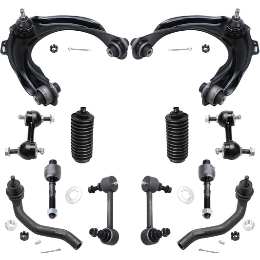 Detroit Axle - 12PC Front Upper Control Arms, Sway Bars, Inner and Outer Tie Rods w/Boots Replacement for 2004-2008 Acura TSX -
