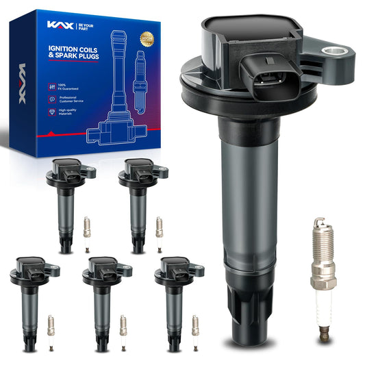 KAX 6-Pack Ignition Coils and Double Iridium Spark Plug Set Compatible with Ford Edge 2011-2014 3.7L, Explorer 2011-2017, F-150,