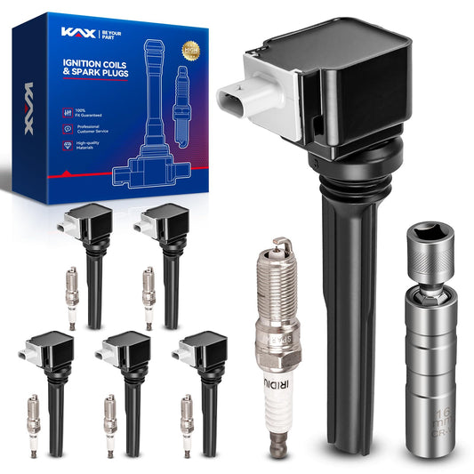KAX Set of 6 Ignition Coils & Iridium Spark Plugs w/Magnetic Socket for Ford F-150 2017-2019 3.5L GAS, Expedition 2018-2019, GT