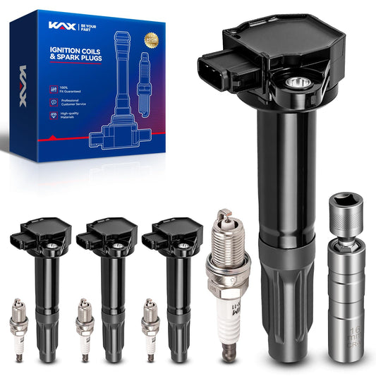 KAX OEM Performance Set of 4 UF668 Ignition Coil Pack & Iridium Spark Plugs w/Magnetic Socket for Subaru Outback 2010-2012 2.5L,