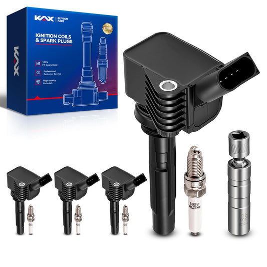 KAX Set of 4 UF718 Coils Pack & Iridium Spark Plugs w/Magnetic Socket for Volkswagen 2013 2016-2018 Jetta 1.4L, Audi 2016-2018 A