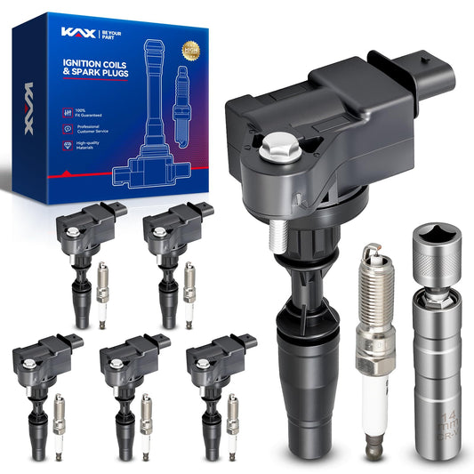 KAX Set of 6 Coil Pack & Iridium Spark Plugs w/Magnetic Socket for GMC Acadia, Canyon & Chevyrolet Camaro, Colorado, Blazer & Bu
