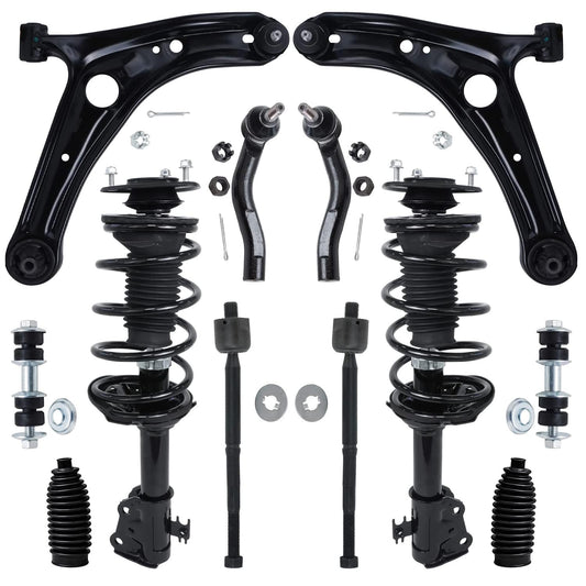 Detroit Axle - 12pc Front End Suspension Kit for Toyota Echo 00-05, Struts w/Coil Spring Lower Control Arms w/Ball Joint Tie Rod