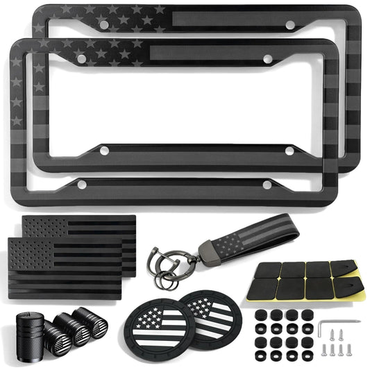 American Flag License Plate Frames Holder - 2 Pack Stainless Steel Rustproof USA Patriotic Car Tag Cover Holder with Free Screws