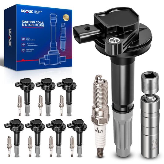 KAX Set of 8 Ignition Coils & Iridium Spark Plugs w/Magnetic Socket Compatible with Ford F-150 2011-2016 5.0L, Mustang 2011-2015