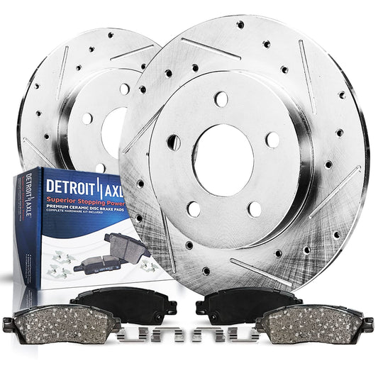 Detroit Axle - 2.0L Rear Brake Kit for 2004-2005 Mazda 3, Drilled and Slotted Disc Brake Rotors Ceramic Brake Pads w/Clip Replac