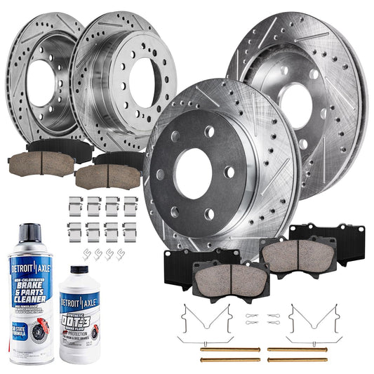 Detroit Axle - Brake Kit for 2001-2007 Toyota Sequoia Drilled & Slotted Brakes Rotors Ceramic Brake Pads 2002 2003 2004 2005 200