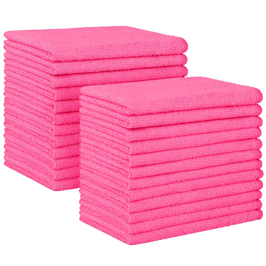 HOMEXCEL Pink Microfiber Cleaning Cloth, 24 Pack Absorbent Cleaning Rags, Lint-Free, Streak-Free Cleaning Towels for Car Kitchen