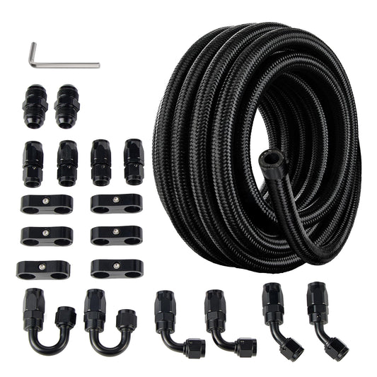 EVIL ENERGY 10AN Fuel Line Kit, 10AN Nylon Braided Fuel Line Hose Fitting Kit CPE 10FT Black